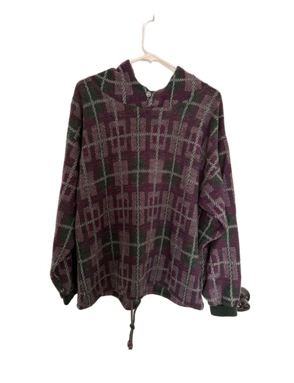 Vintage Pazzo Plaid Knit Hoodie Sweater Purple Green